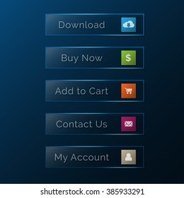 Elegant transparent web buttons set, easy to edit and color change
