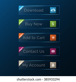 Elegant transparent web buttons set, easy to edit and color change