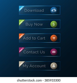Elegant transparent web buttons set, easy to edit and color change