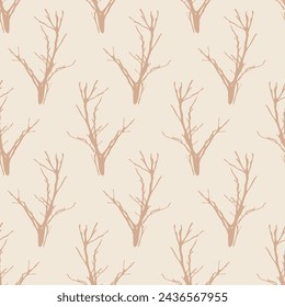 Elegant tree branches seamless pattern, endless texture background, ink sketch art. Vintage style botanical vector illustration for wedding invitations, wallpaper, textile