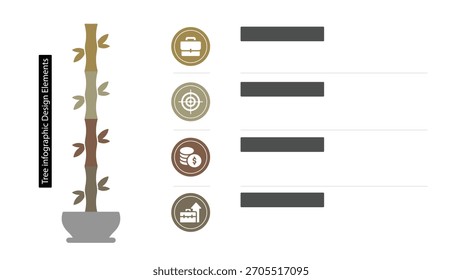 Elegant Tree Infographic Process Diagram, Business Icons, Horizontal Timeline, Design for Presentation Slides
