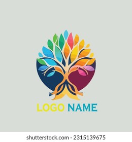 elegant tree of life logo cartoon template vector illustration