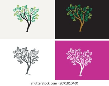 Elegant tree logo collections. colorful and silhouette tree images