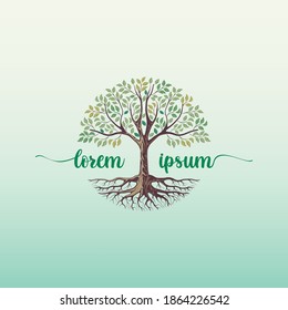 Elegant Tree logo design template, tree of life logo with a beautiful and harmonious circular shape with the addition of the company name in the center.