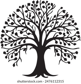 Elegant tree silhouette vector art style on a crisp white background. Perfect for adding natural beauty to your design projects. High-quality, scalable graphic for versatile creative use.