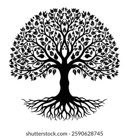 Elegant tree silhouette vector art style on a crisp white background