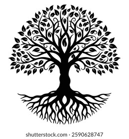 Elegant tree silhouette vector art style on a crisp white background