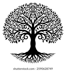 Elegant tree silhouette vector art style on a crisp white background