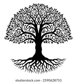 Elegant tree silhouette vector art style on a crisp white background