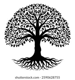 Elegant tree silhouette vector art style on a crisp white background