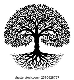 Elegant tree silhouette vector art style on a crisp white background