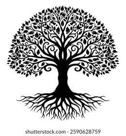 Elegant tree silhouette vector art style on a crisp white background