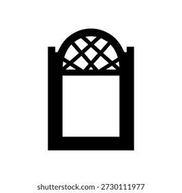 Elegante Trellis Arch Window Frame Silhouette Vektorsymbol, dekorative Gartengitter-Panel für Home Decor und architektonische Design-Elemente