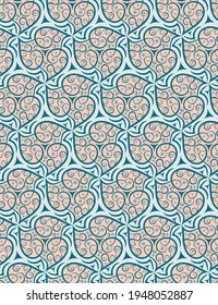 elegant trellis seamless pattern in gentle colors. swirling stripes, circles of different sizes, polygons are grouped and lined up. pink blue gray tones. vector 