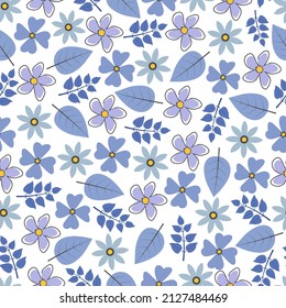 Elegant trendy ditsy floral pattern design of blooming abstract flowers and leaves. Vector seamless natural pattern of variegated foliage. Floral repeating texture background for printing and textile
