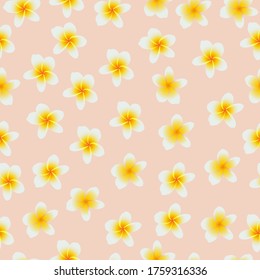 Elegant trendy ditsy floral texture vector repeating pattern comprising hand drawn beautiful frangipani flowers. Most suitable for wallpaper, wrapping paper; screen printing and textile industry