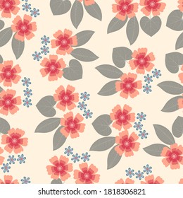Elegant trendy ditsy floral texture vector repeating pattern comprising beautiful flowers and leaves. Exotic background suitable for wallpaper, wrapping paper; screen printing and textile industry
