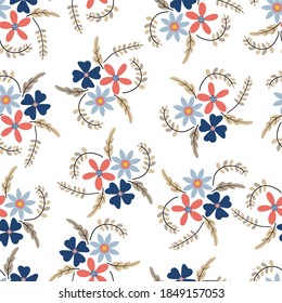 Elegant trendy ditsy floral texture vector repeating pattern comprising beautiful flowers and leaves with white background. Most suitable for wallpaper, wrapping paper; screen printing and textile 