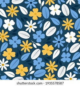 Elegant trendy ditsy floral vector repeating pattern design comprising beautiful flowers and leaves. Foliage repeat texture with white background. Suitable for wallpaper, screen printing and textile