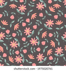 Elegant trendy ditsy floral vector seamless pattern design of beautiful flowers and leaves. Foliage repeat texture with white background. Suitable for wallpaper, screen printing and textile