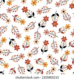 Elegant trendy ditsy floral vector seamless pattern design of beautiful flowers and leaves. Foliage repeat texture with white background. Suitable for wallpaper, screen printing and textile