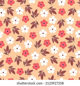 Elegant trendy ditsy floral vector seamless pattern design of beautiful abstract flowers and leaves. Foliage repeat texture with white background. Suitable for wallpaper, screen printing and textile