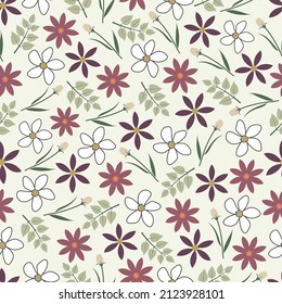 Elegant trendy ditsy floral vector seamless natural pattern design. Repeating texture abstract flowers and leaves. Floral background for wallpaper, screen printing, surface pattern and textile.