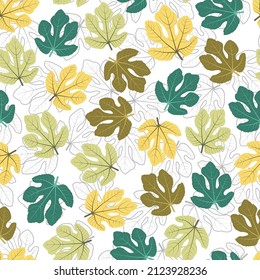 Elegant trendy ditsy floral vector seamless pattern design of spring color fig leaves. Foliage repeat texture background of fresh leaves for wallpaper, screen printing and textile industry