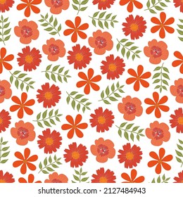 Elegant trendy ditsy floral vector seamless pattern design of beautiful abstract flowers and leaves. Foliage repeat texture with white background. Suitable for wallpaper, screen printing and textile