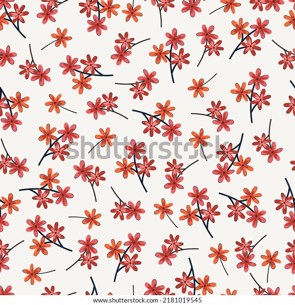 Elegant trendy ditsy flowery texture. Vector
floral seamless pattern of beautiful blooming flowery branches.
Foliage repeating background. Suitable for wallpaper, surface
printing and textile