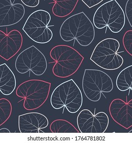 Elegante trendy de textura foliage ditsy vectorial repetitivo patrón de hojas rojas orientales en forma de corazón. La más adecuada para papel de pared, papel de envoltura; impresión de pantalla y industria textil