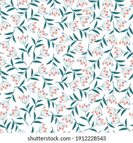 Elegant trendy ditsy foliage texture vector seamless pattern design. Spring color bunches of leaves. Decorative foliate background suitable for wallpaper, wrapping paper; screen printing and textile