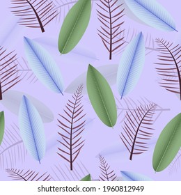 Elegant trendy ditsy foliage vector seamless pattern design beautiful palm and heliconia leaves. Floral repeating texture background suitable for wallpaper, wrapping paper; screen printing and textile