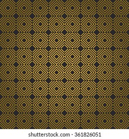 Elegant trendy gold pattern, gold silk seamless texture with shiny cubes on dark background