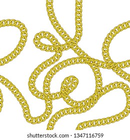Elegant trendy modern vector seamless pattern with beautiful fashion golden chains on a white background. For textile, backrounds, shirts, posters, clotches and accessory.