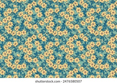 Elegant trendy pattern in small-scale flower. Millefleurs. Liberty style. Floral seamless background for textile, cotton fabric, covers, manufacturing, wallpapers, print, gift, scrapbooking.