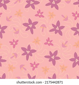 Elegant trendy vector ditsy floral seamless pattern design of beautiful small blooming flowers. Repeating texture background. Suitable for wallpaper, surface printing, surface printing and textile