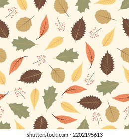 Elegant trendy vector ditsy floral seamless pattern design of autumn color leaves. Repeating foliage texture background for wallpaper, wrapping paper, surface printing and textile