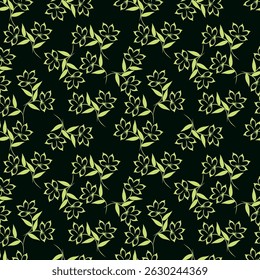 Elegant trendy vector ditsy floral seamless pattern design of beautiful abstract flowers and leaves. Foliage repeat texture background. Suitable for wallpaper, surface printing and textile