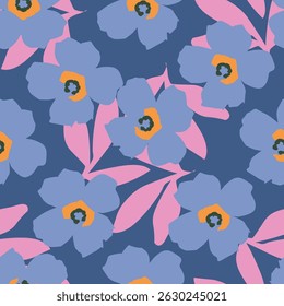 Elegant trendy vector ditsy floral seamless pattern design of beautiful abstract flowers and leaves. Foliage repeat texture background. Suitable for wallpaper, surface printing and textile