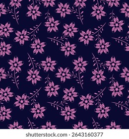 Elegant trendy vector ditsy floral seamless pattern design of beautiful abstract flowers and leaves. Foliage repeat texture background.