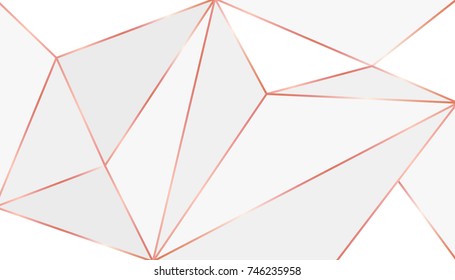 Elegant triangles background with rose gold texture stroke, vector illustration. Trendy low poly style in tender pink and gray colors.