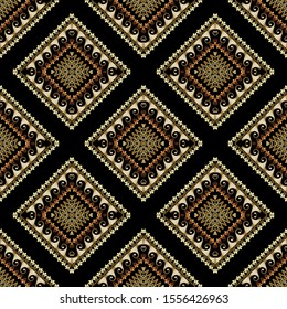 Elegant tribal ethnic style 3d vector seamless pattern. Ornamental textured rhombus background. Greek style repeat carpet backdrop. Modern ornate decorative design for tiles, prints, fabric, textile.