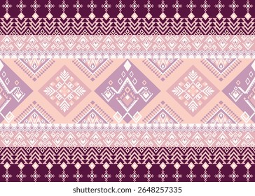 Elegantes Stammestextilmuster mit Diamantformen, geometrischen Linien und ethnischen Motiven in sanften Mauve-, Blush- und Cremetönen.