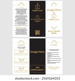 Elegant Tri-fold brochure design with golden accents, suitable for businesses and events.