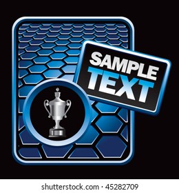 anuncio elegante de trofeo azul hexágono