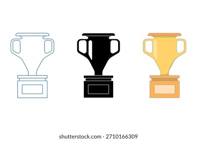 Elegant trophy cup symbol vector, line art, filled and colored versions, premium icon design for branding, web, and professional creative collections.