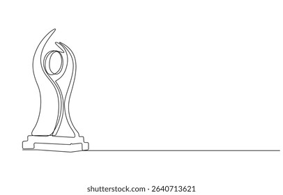 Elegant Trophy Single Line Art Illustration, Line Art Trophy for Recognition and Achievement, Continuous Line Drawing of Trophy with Star and Figures,