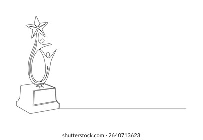 Elegant Trophy Single Line Art Illustration, Line Art Trophy for Recognition and Achievement, Continuous Line Drawing of Trophy with Star and Figures,