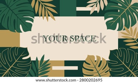 Elegant Tropical Botanical Frame with Geometric Shapes and Personalized Text Space for Creative Designs